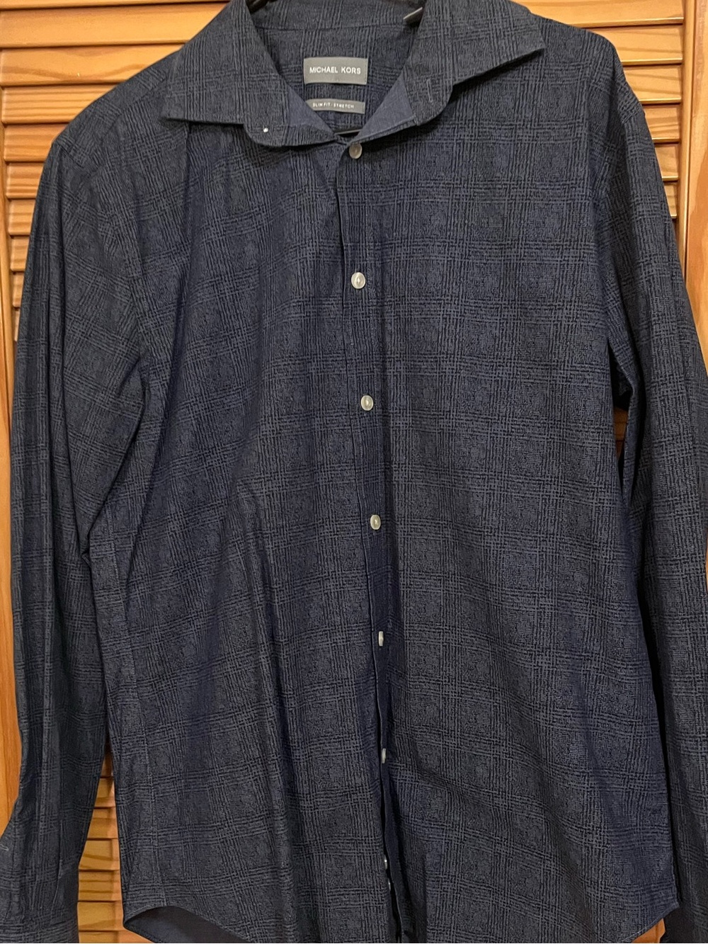 Michael Kors Men's Dark Blue Textured Button-Up Shirt L